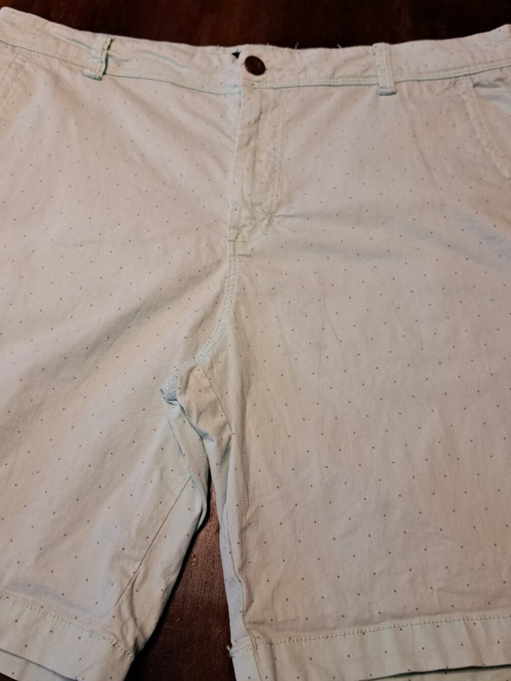 Aero Men's Chino Shorts Flat Front Size 34 Light Green with Gray Dots